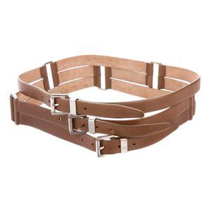 Michael Kors Brown Waist Belt/Silver Tone Buckles Designer Size 32"/36.5" Belt